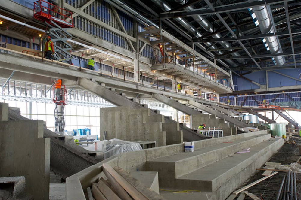 Photo of construction inside of the new hockey arena