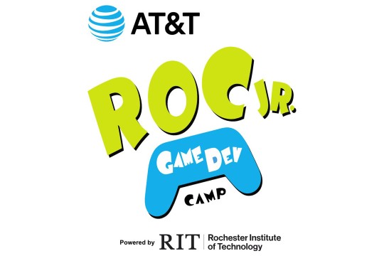 'logo for ROC Game Dev Camp with the R I T logo below it.'