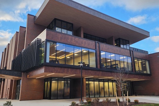 'a view of the new entrance for Saunders College of Business.'