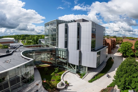 a birds eye view of R I T's Student Hall for Exploration and Development (the SHED).