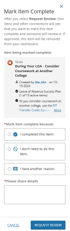 To-Do Item "Mark as Complete" request