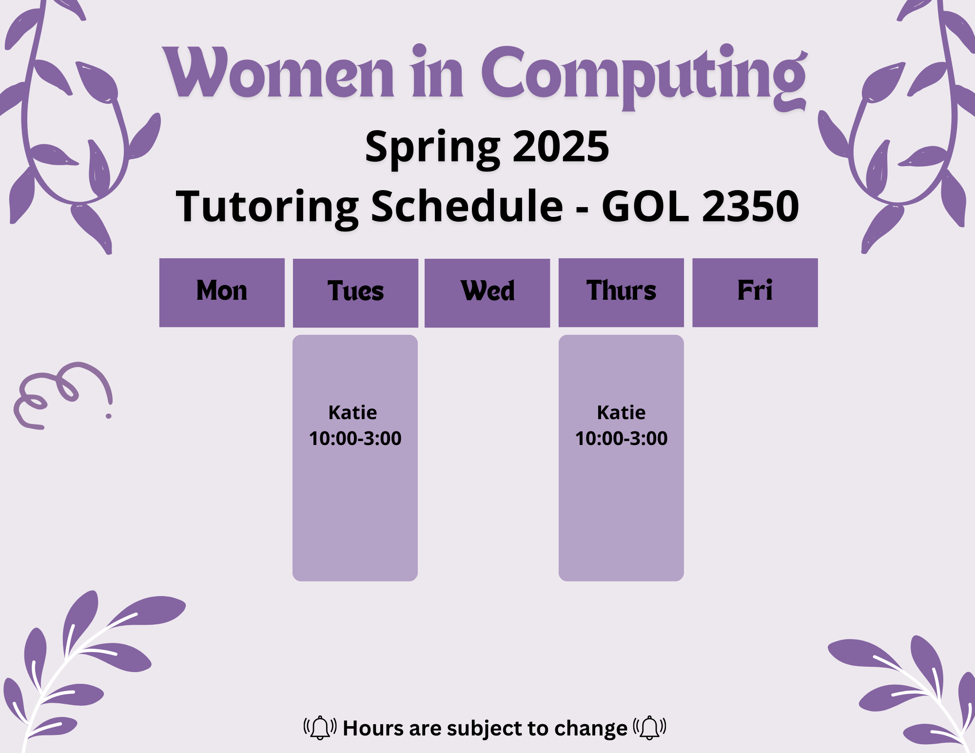 Spring 2025 Tutoring Schedule